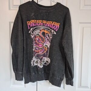 No Boundaries Forever Fearless Snake Graphic Sweatshirt Gray Medium Grunge Goth